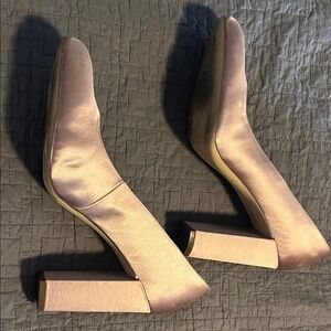 Nine West Satin Block Heel Pumps - Gold